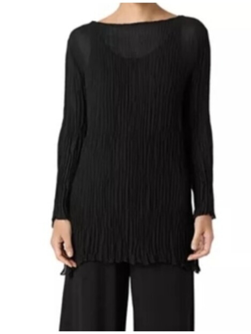 EILEEN FISHER black crinkle long sleeve tunic blouse sz S
